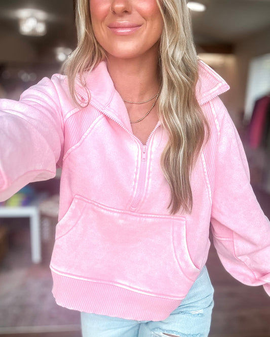 Keeping Score Half-Zip Pullover (Lt Pink)