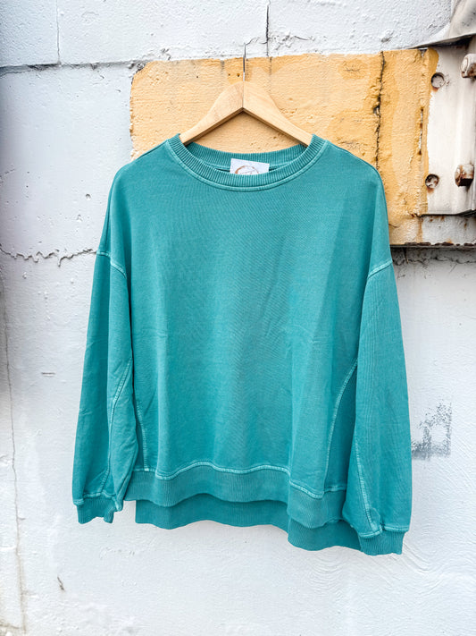 French Terry Pigment Dye Pullover (Teal)