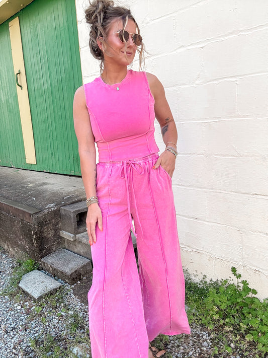Fuschia Sleeveless Top & Pants Set