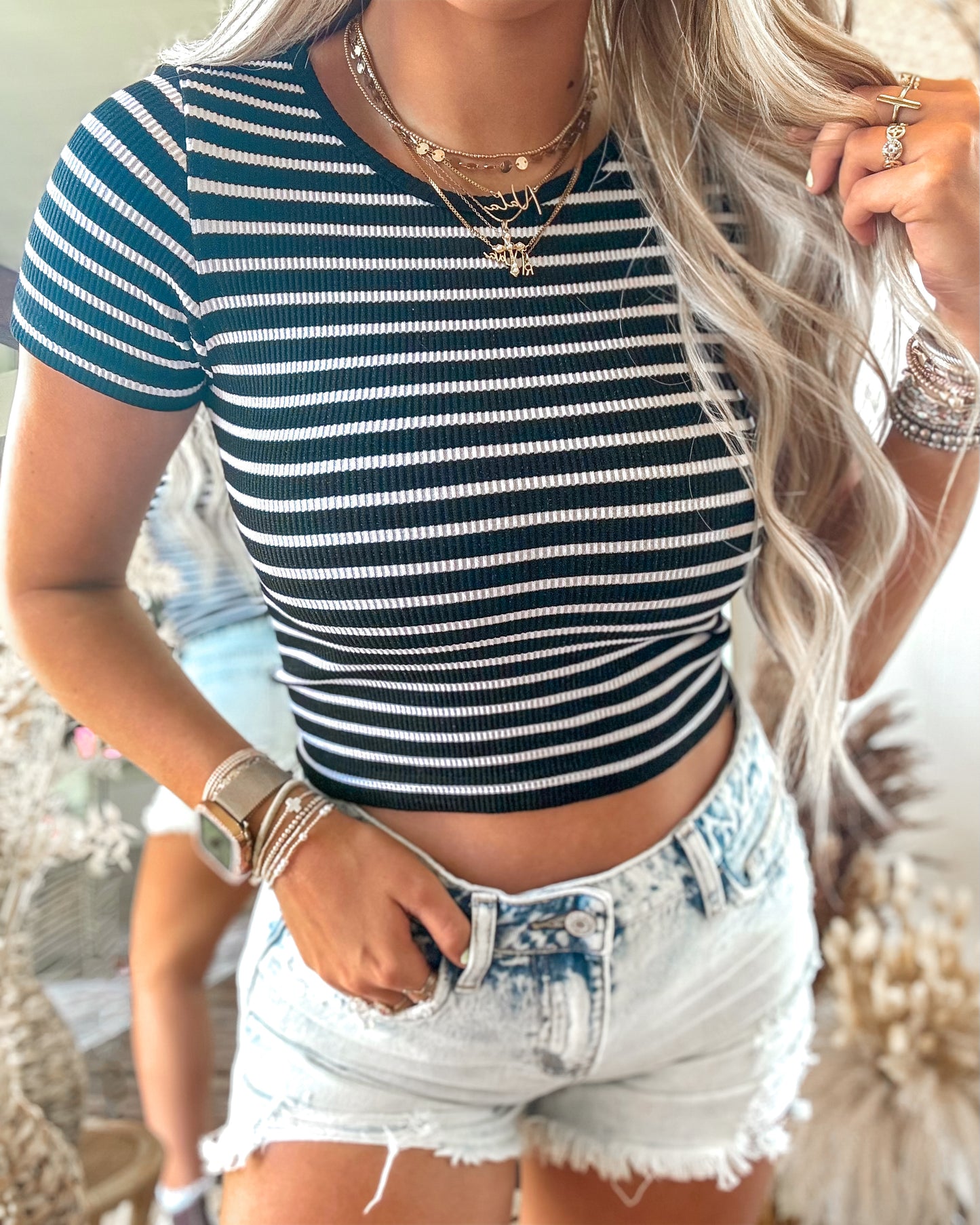 Preppy Life Striped Crop Top (Black)