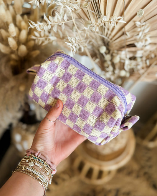 Checkered Cosmetic Pouch (Lavender)