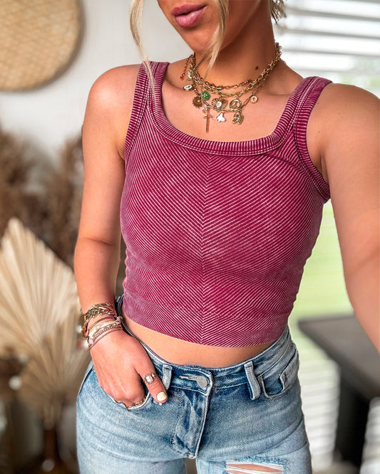 Casual Summer Mineral Wash Tank (Cabernet)