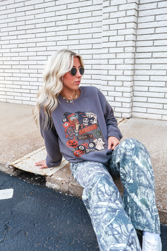 Charcoal Spooky Witch Sweatshirt (Pre-Order)