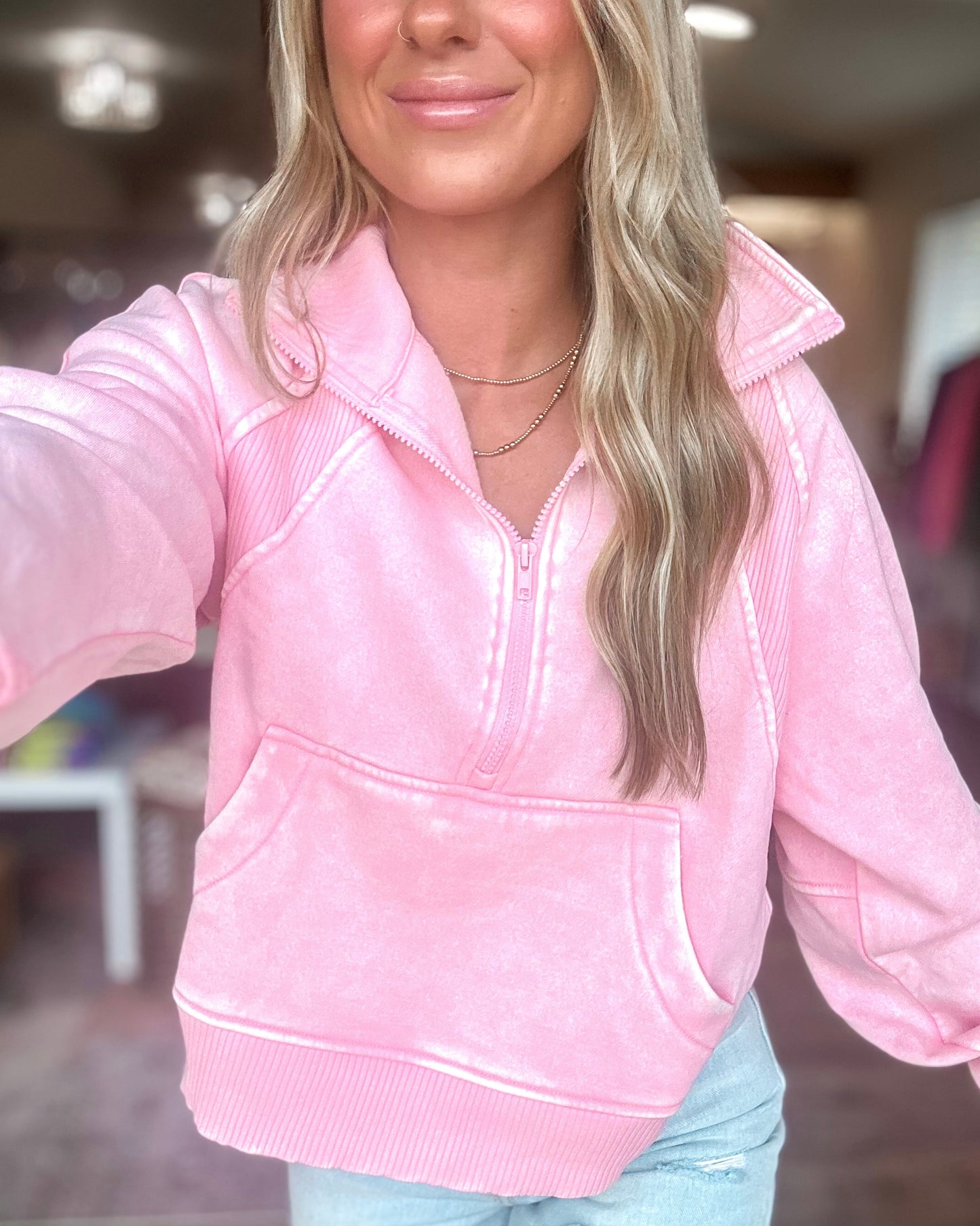 Keeping Score Half-Zip Pullover (Lt Pink)