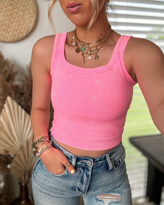 Casual Summer Mineral Wash Tank (Fuschia)