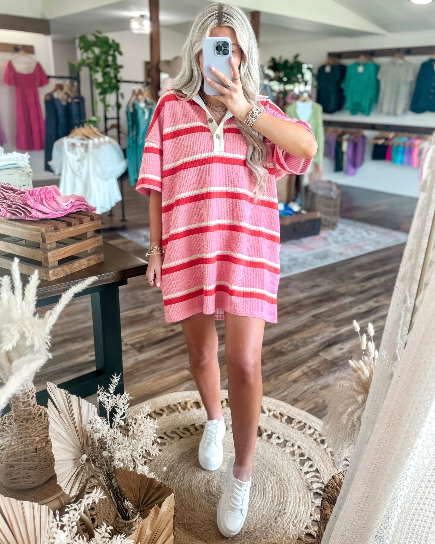 Stripe A Pose T-Shirt Dress (Pink)