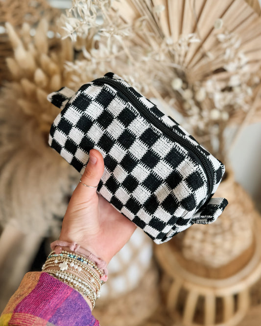 Checkered Cosmetic Pouch (Black)