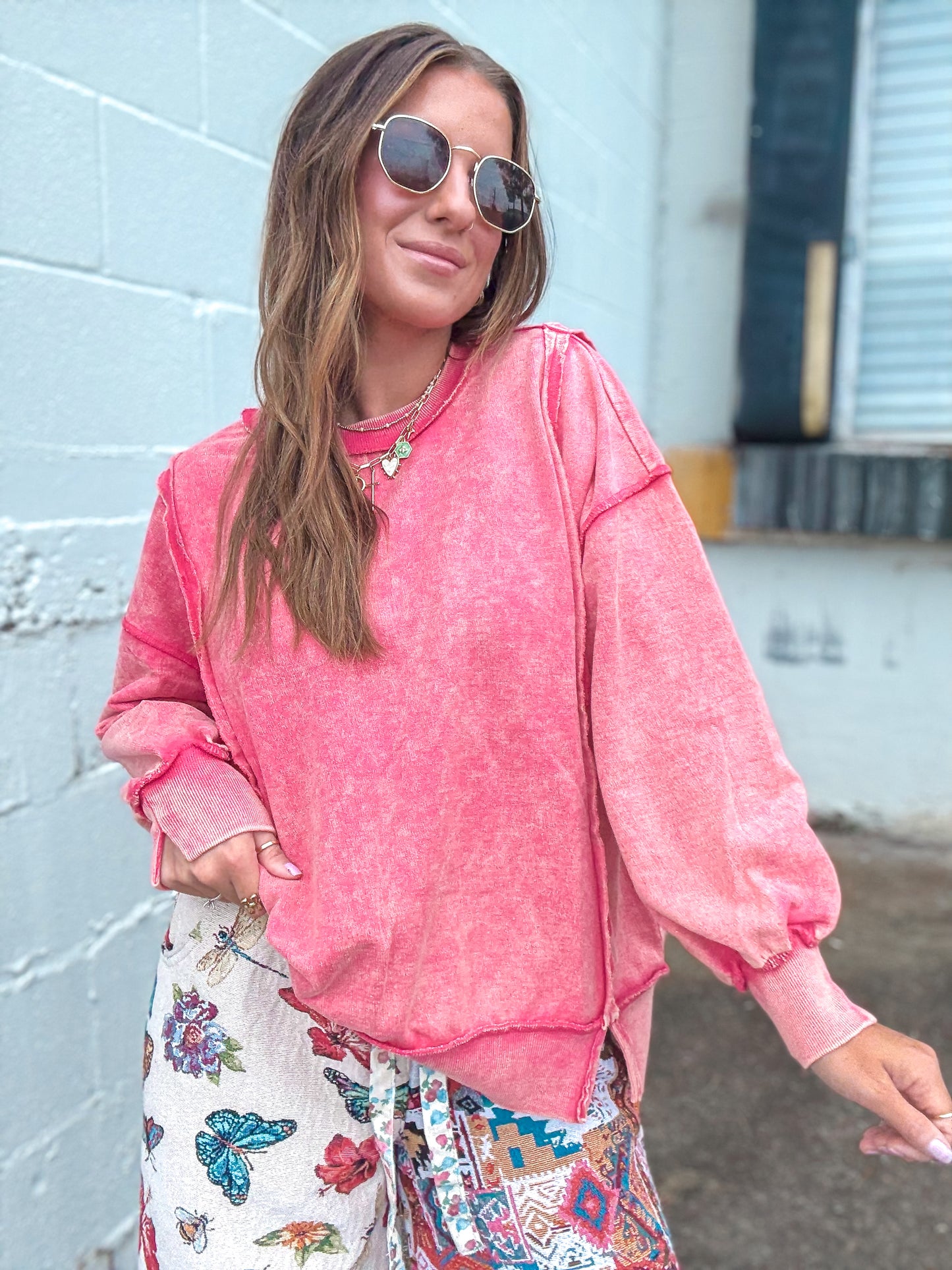 Magenta Muse Exposed Seam Pullover