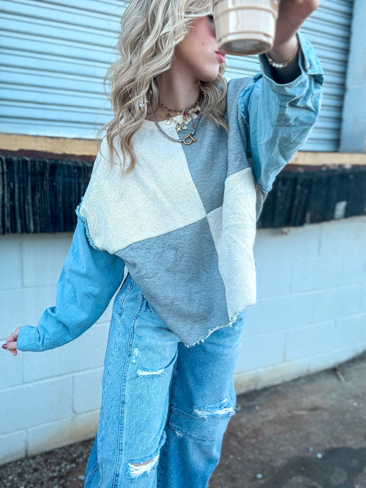 Denim Contrast Pullover