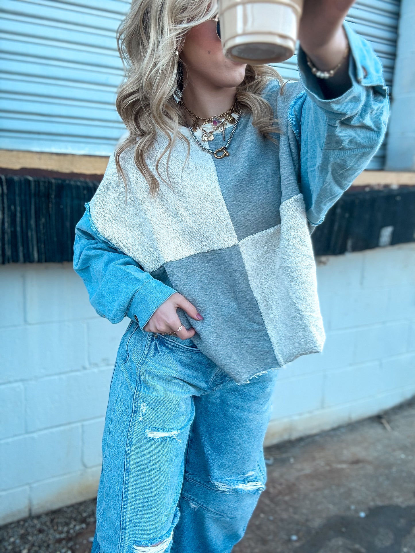 Denim Contrast Pullover