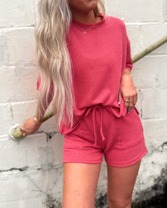 Ruby Ribbed Short Set