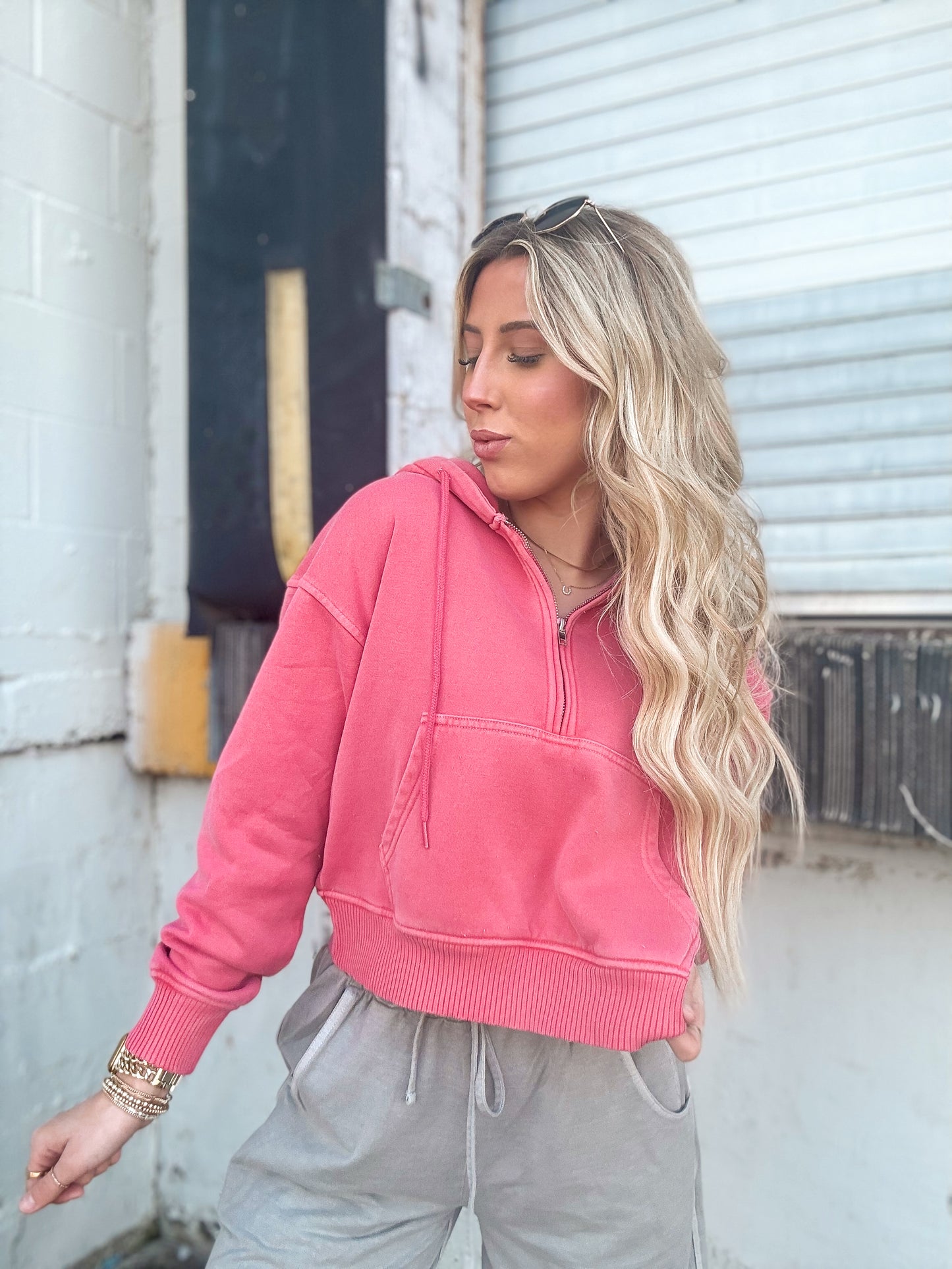 Pigment Dyed Fleece Half Zip (Red)