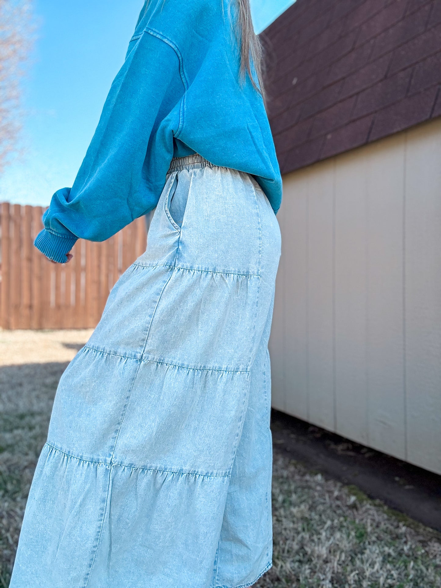 Tiered Layers Mineral Washed Chambray Pants