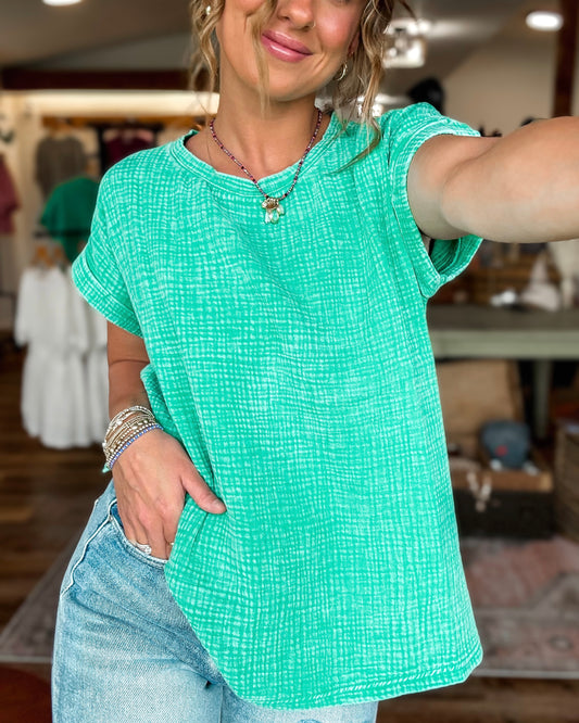 Fade Into Comfy Gauze Top (H Green)