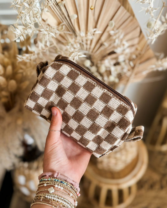 Checkered Cosmetic Pouch (Mocha)