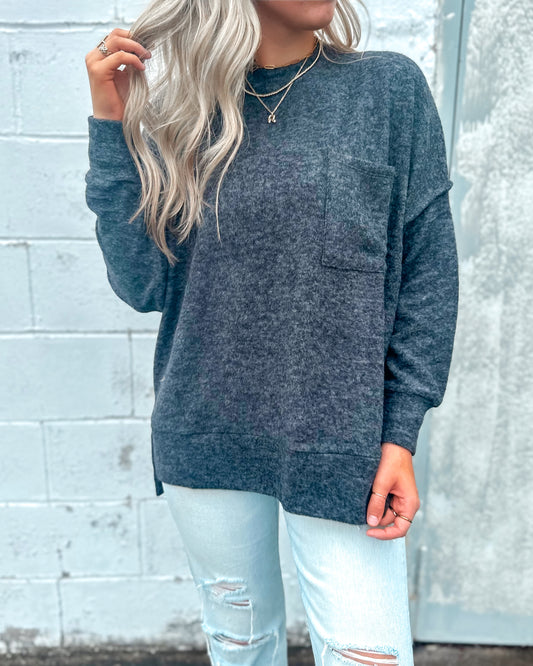 Easing Into Fall Oversized Sweater (Ash Black)