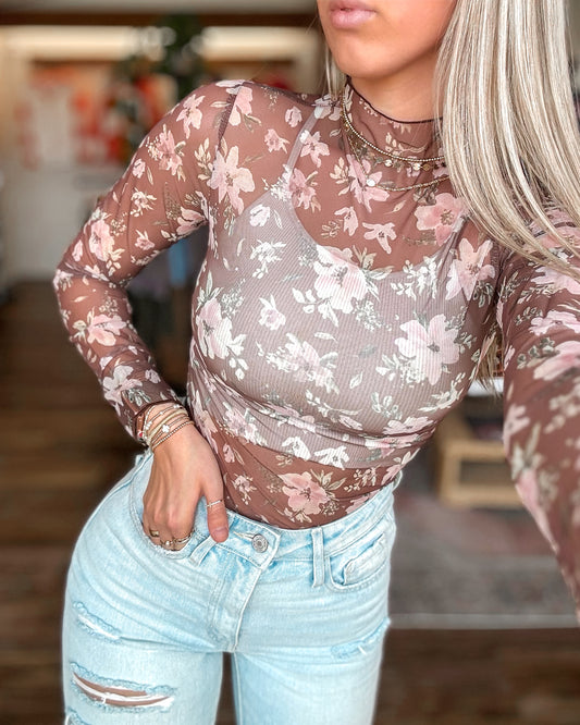 Brown Floral Layering Top