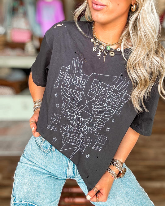 Black Distressed Free Spirit Tee