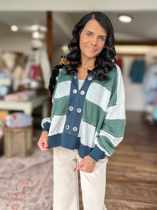 Exposed Seam Rugby Striped Top