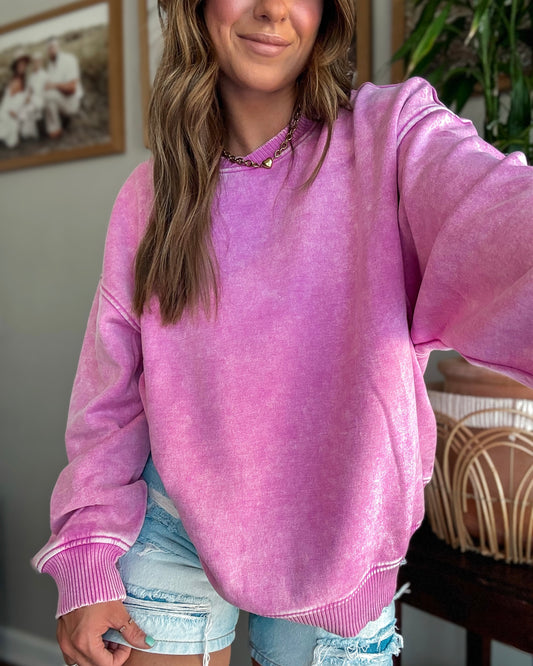 Mauve Moment Acid Wash Pullover