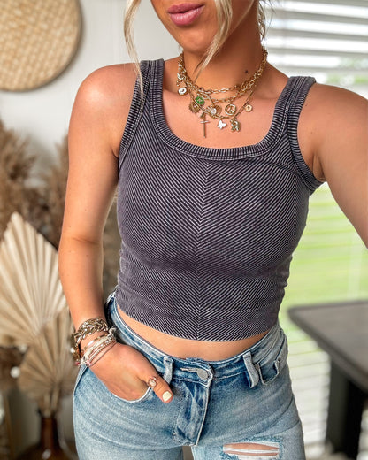 Casual Summer Mineral Wash Tank (Black)