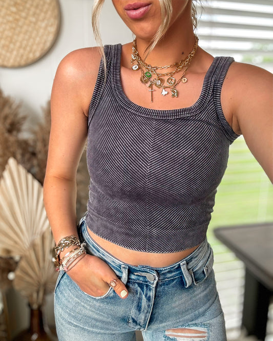 Casual Summer Mineral Wash Tank (Black)