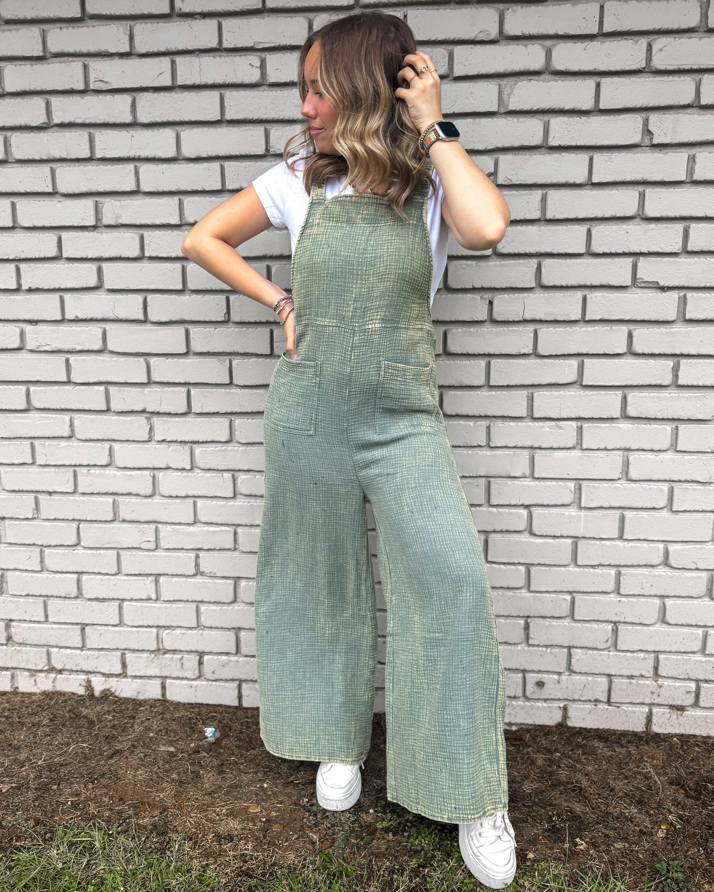 Sun Drenched Washed Overalls (Jade)