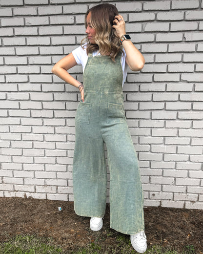 Sun Drenched Washed Overalls (Jade)