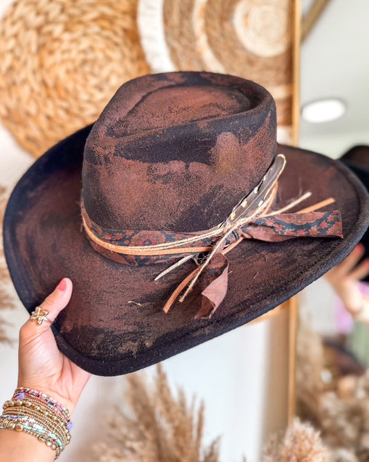 Saddle Smoke Distressed Fedora Hat