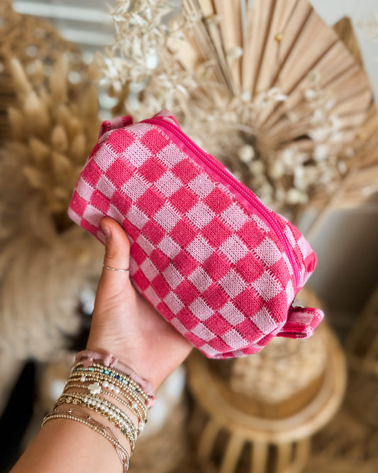 Checkered Cosmetic Pouch (Hot Pink)