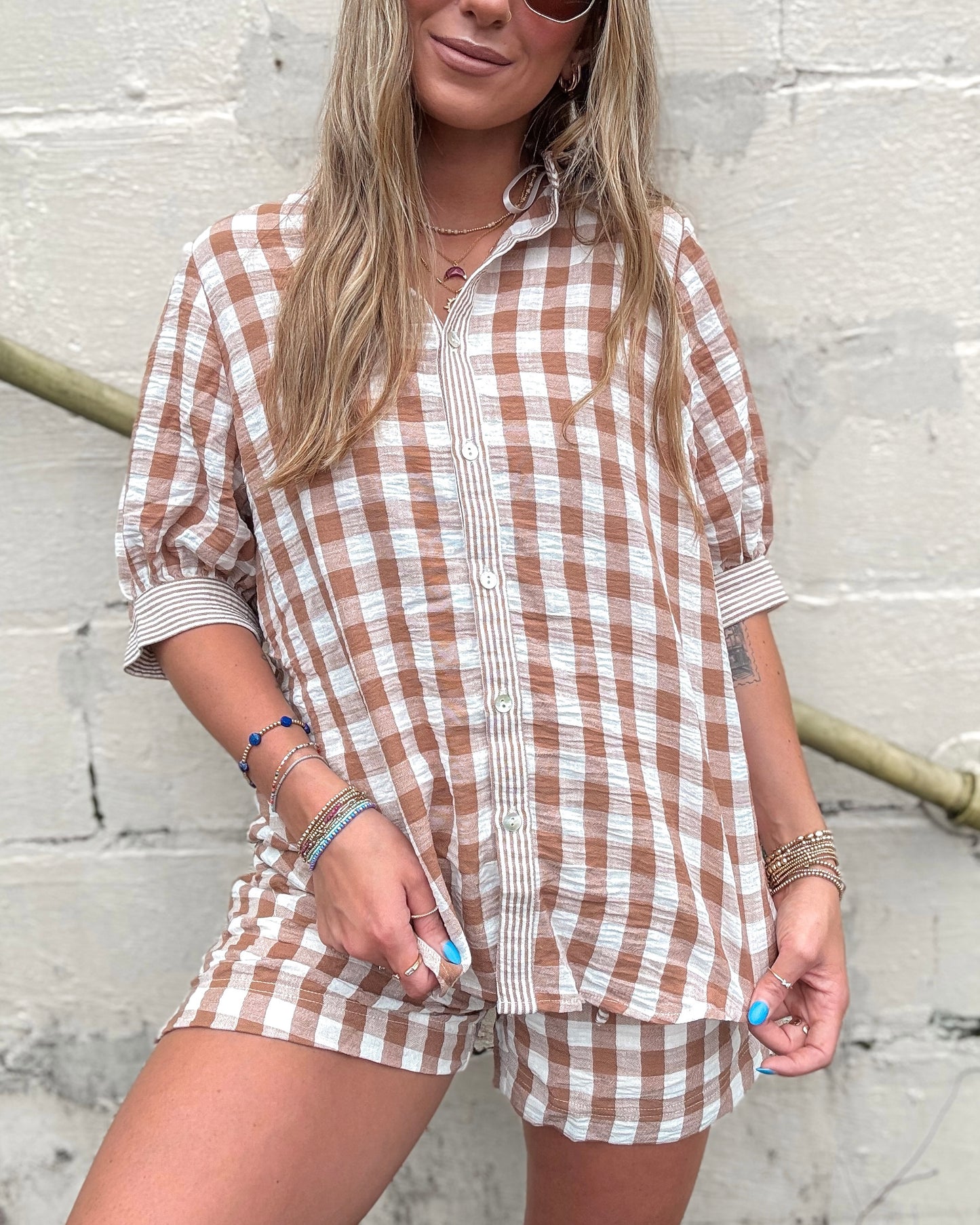 Checkered Top & Shorts Set (Mocha)