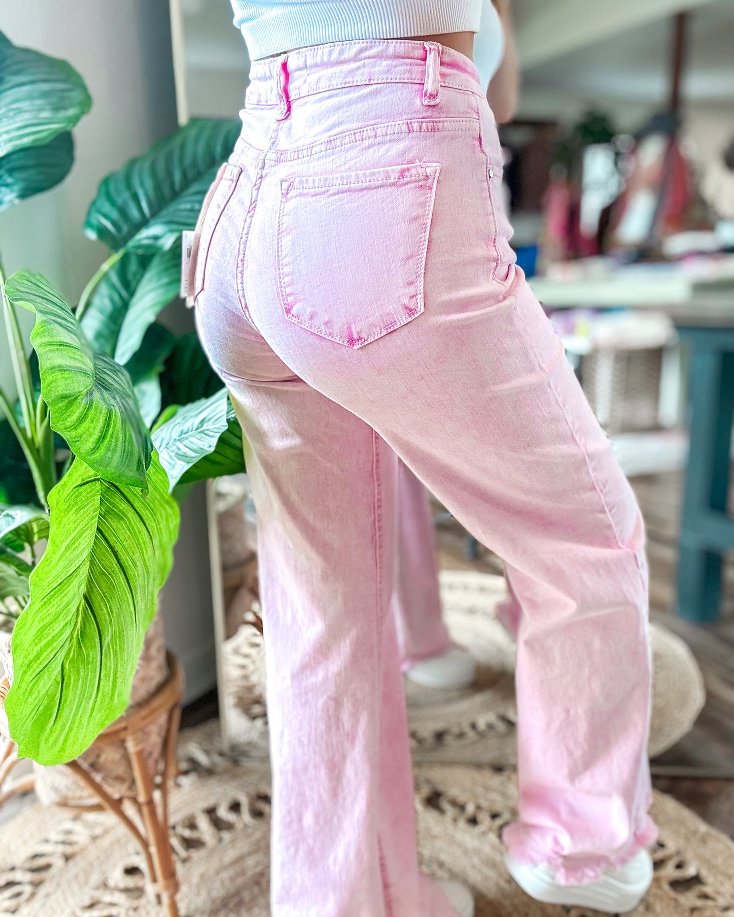 Acid Pink Wide Leg Jeans