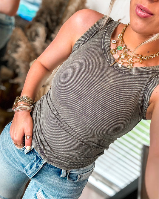 Vibe Check Exposed Seam Tanks (Ash Olive)
