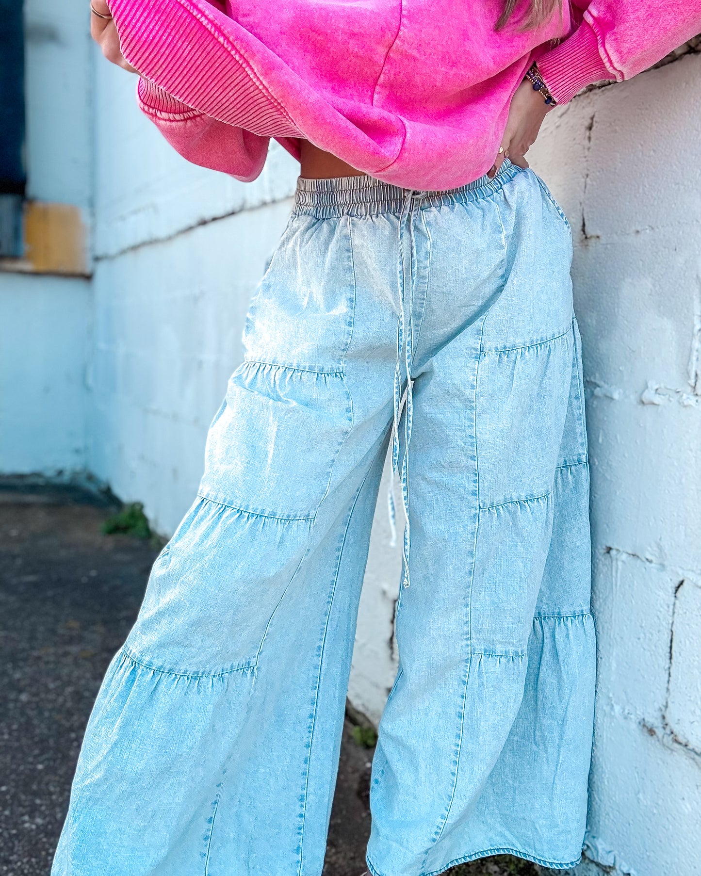 Tiered Layers Mineral Washed Chambray Pants