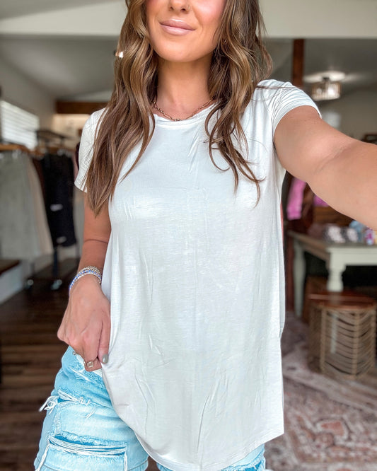 Easy Does It Flowy Round Hem Top (Sand Beige)