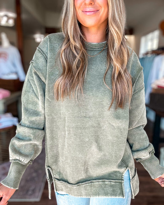 Simply Sublime Exposed Seam Pullover (Lt Olive)