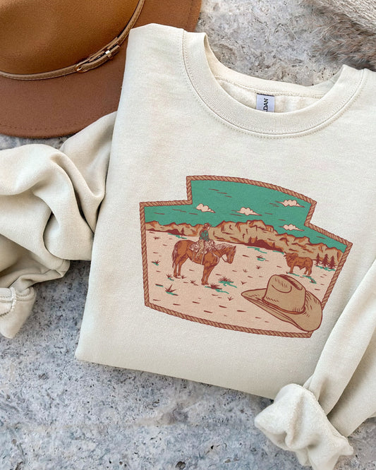 Teal Western Scene Sweatshirt (PRE-ORDER)