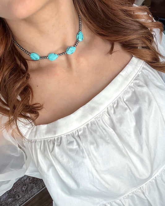 Western Pearl Pendant Choker(Turquoise)