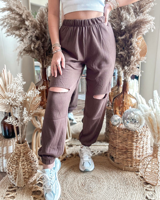 Knee Slit Joggers (Chocolate)