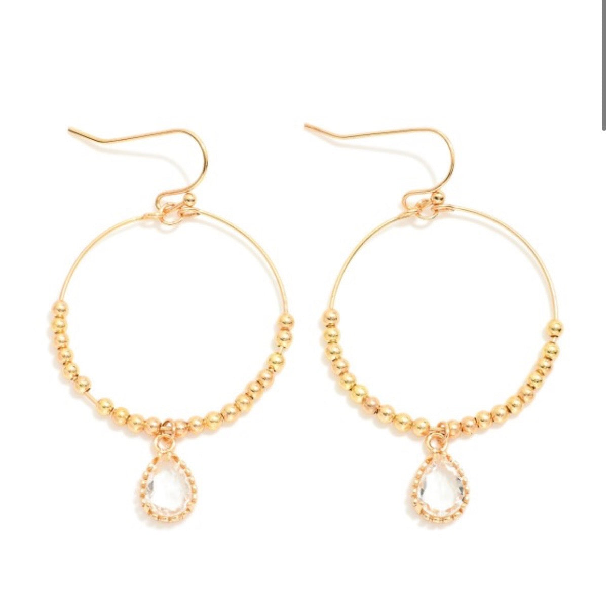 Dropping Gems Beaded Hoop Earrings (Clear)