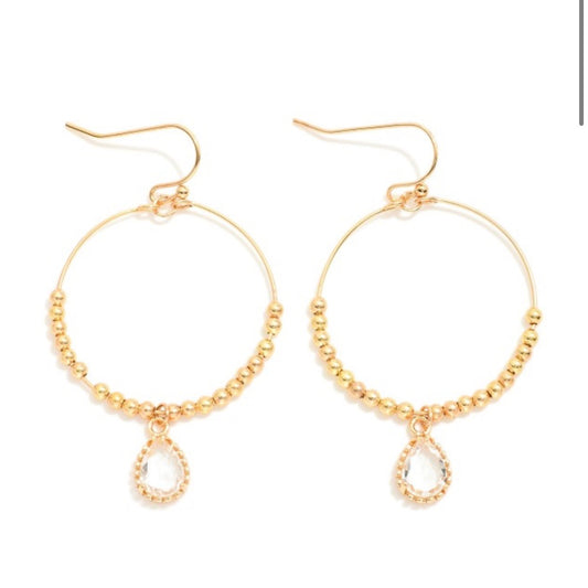 Dropping Gems Beaded Hoop Earrings (Clear)
