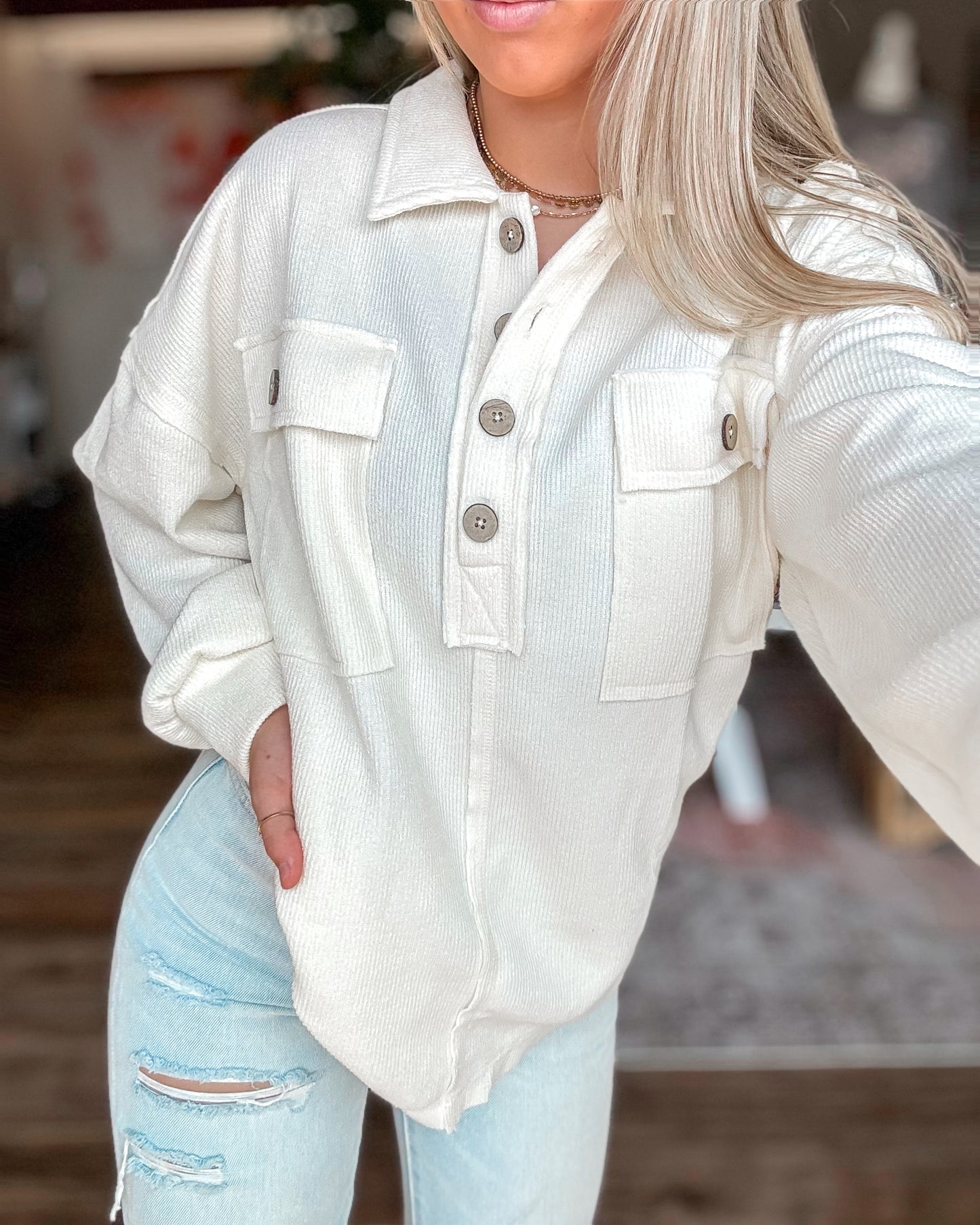 All The Better Henley Button Top (Cream)