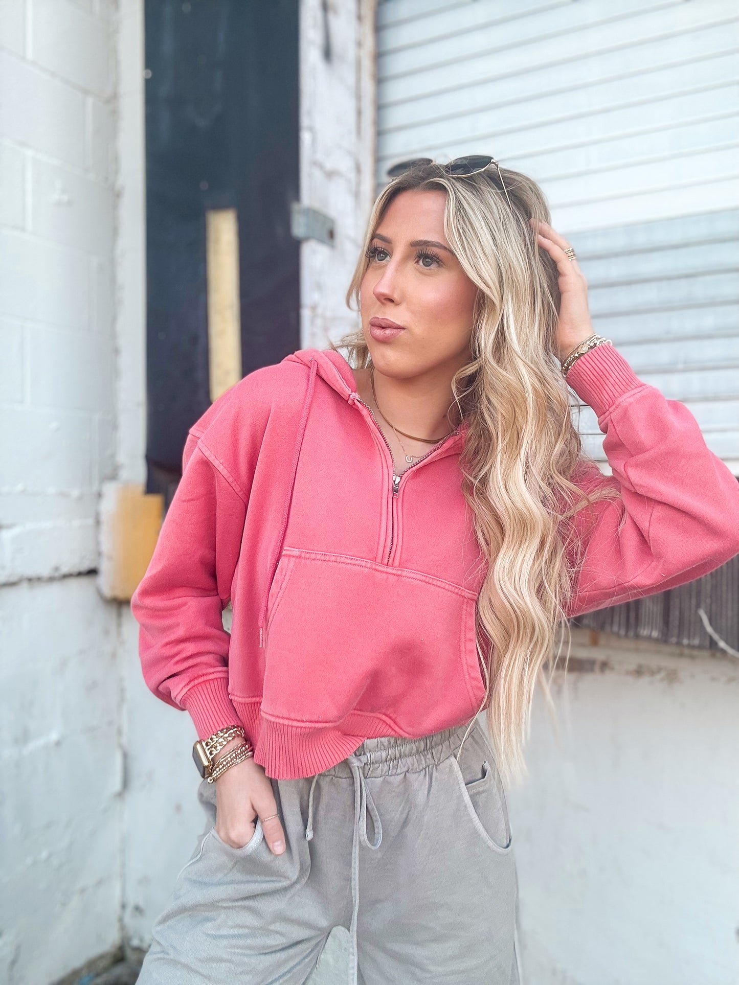 Pigment Dyed Fleece Half Zip (Red)