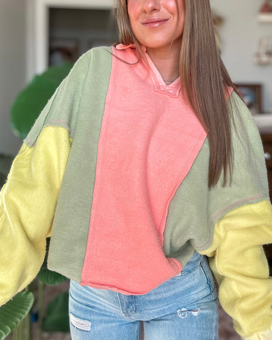 One In A Melon Oversized Color Block Top