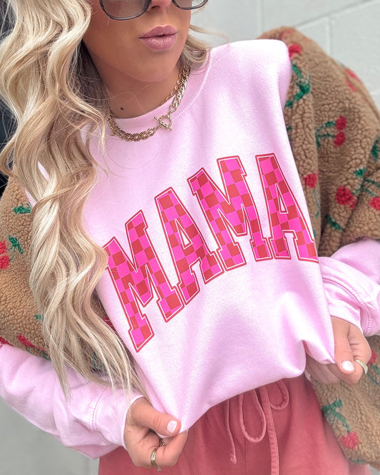 Pink Checkered Mama Sweatshirt (Pre-Order)