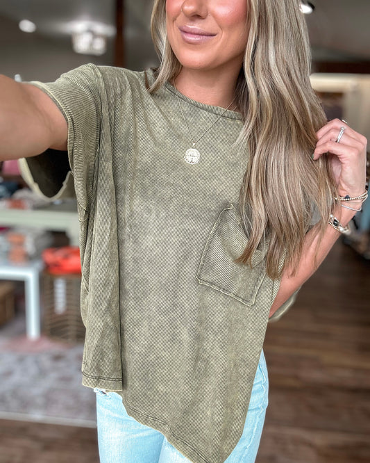 Take It Easy Ribbed Tee (Olive)