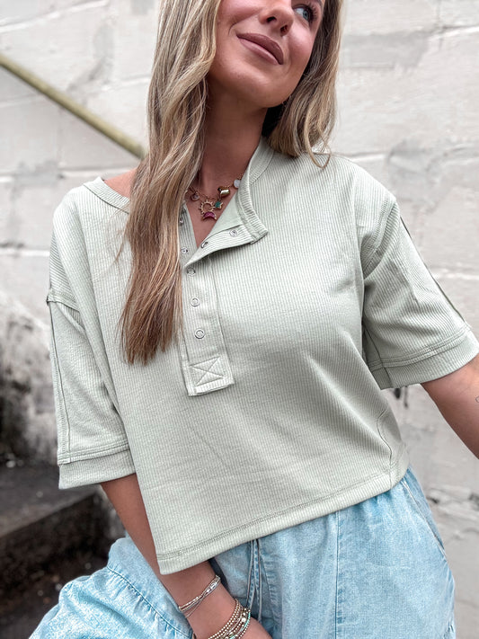 Sage Boxy Henley Top
