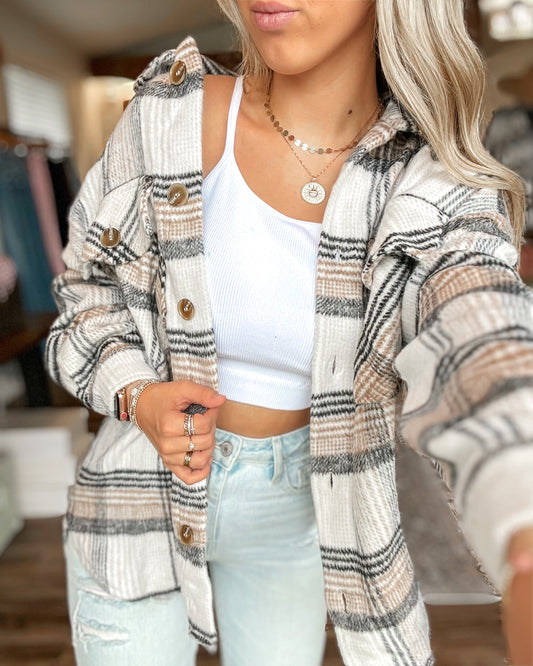 Take The Fall Plaid Shacket (Cream)