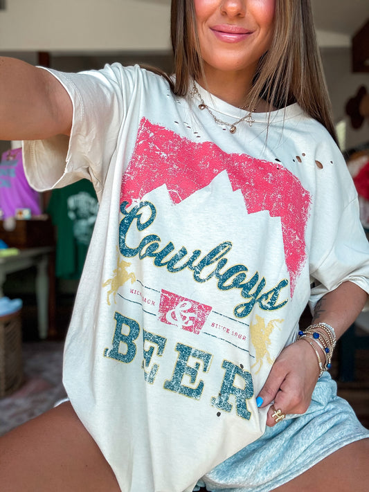 Cowboys & Beer Distressed Tee (RESTOCK)