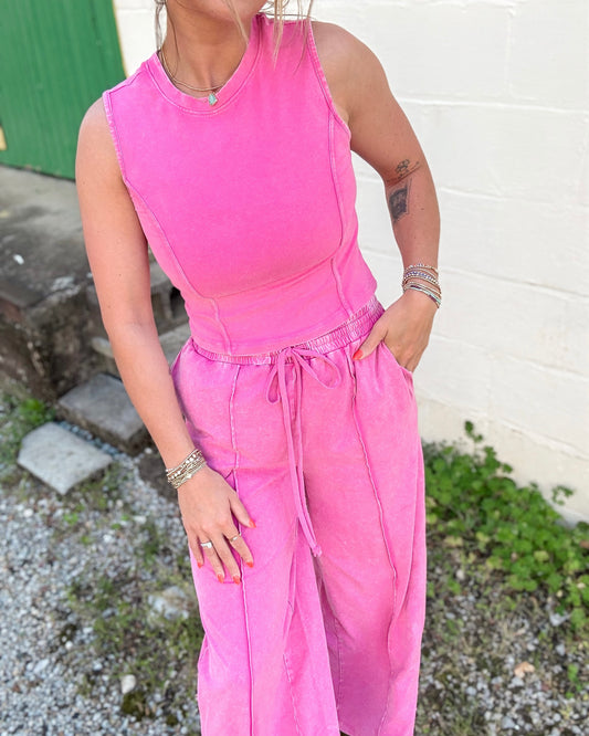 Fuschia Sleeveless Top & Pants Set